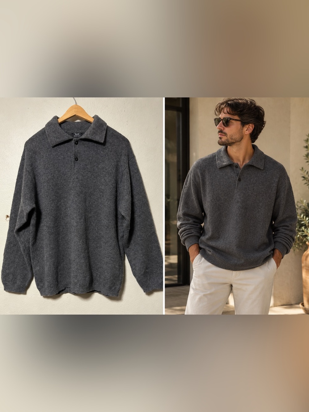 Barneys New York Mens 100% Cashmere Polo Sweater Charcoal Grey Medium
